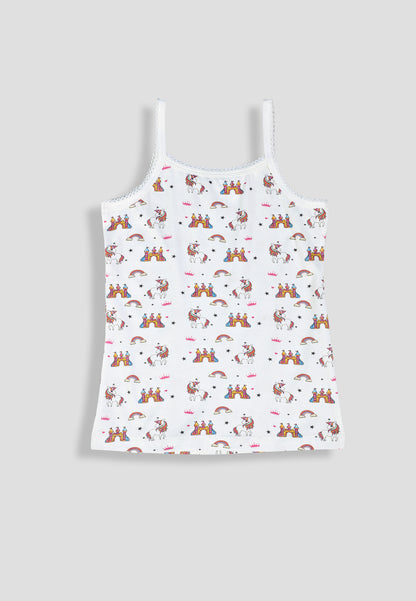 Girls Unicorn Print Camisoles/Vest Tops –Soft Cotton Lycra Kids' Undershirts with Anti-Microbial Finish & advanced ergonomic armhole technology - Pack of 3