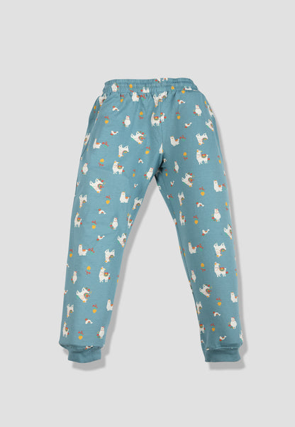 Tresnova Cotton Knit Full Sleeves Antimicrobial Finish Animal Printed Coordinating T-shirt And Joggers Set-Tealblue