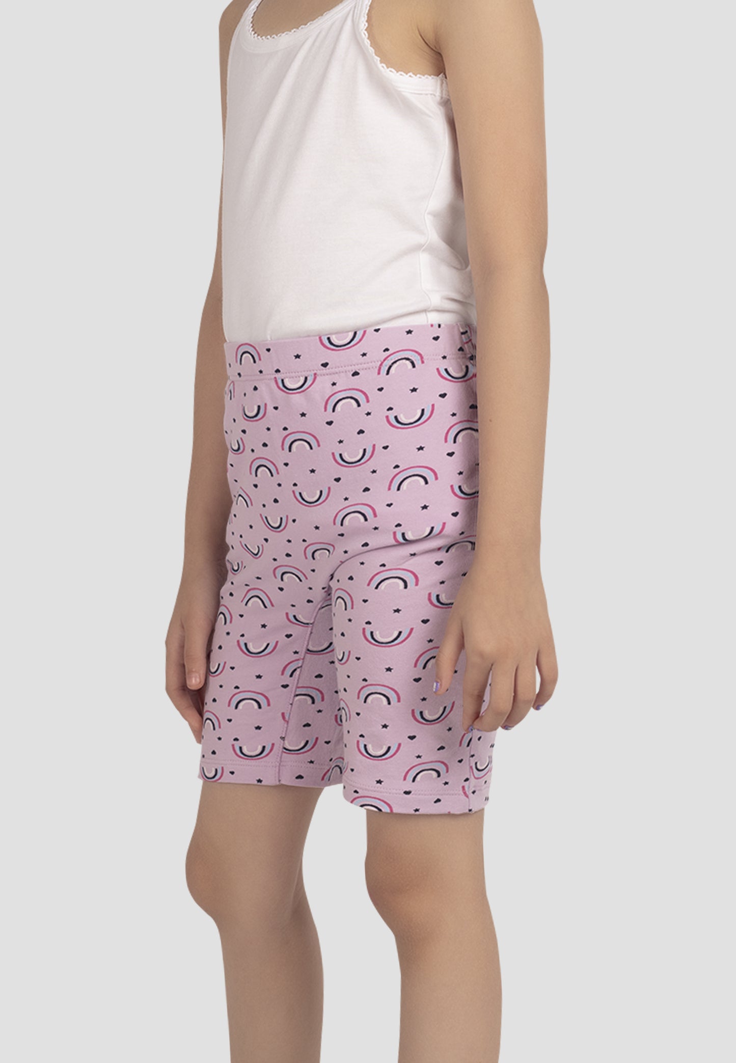 TRESNOVA Cotton Lycra Anti-microbial Finish & Smart Waistband Technology Rainbow Printed Soft Cycling shorts Pack of 3 -  Purple Offwhite & Black