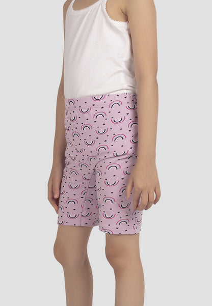 TRESNOVA Cotton Lycra Anti-microbial Finish & Smart Waistband Technology Rainbow Printed Soft Cycling shorts Pack of 3 -  Purple Offwhite & Black