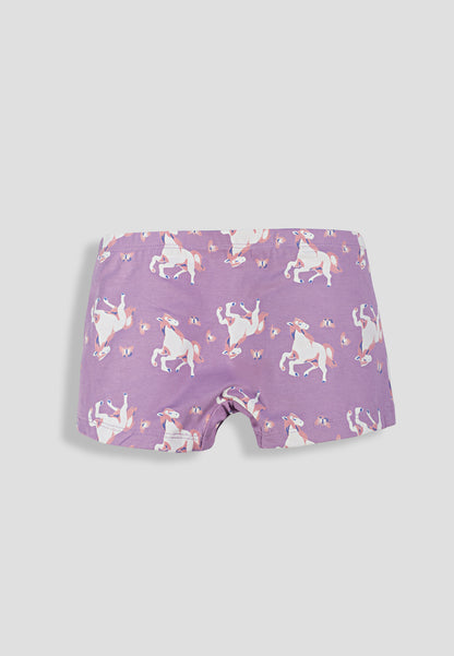 Girls’ Soft Unicorn Print Cotton Lycra Boxer Briefs/Panties | Kids Underwear with Anti-Microbial Finish & Smart Waistband Technology - Pack of 3