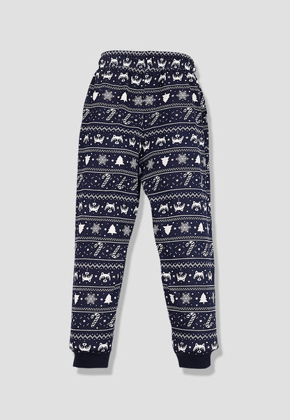 Tresnova Cotton Knit Full Sleeves Antimicrobial Finish Animal Printed Coordinating T-shirt And Joggers Set-Navyblue
