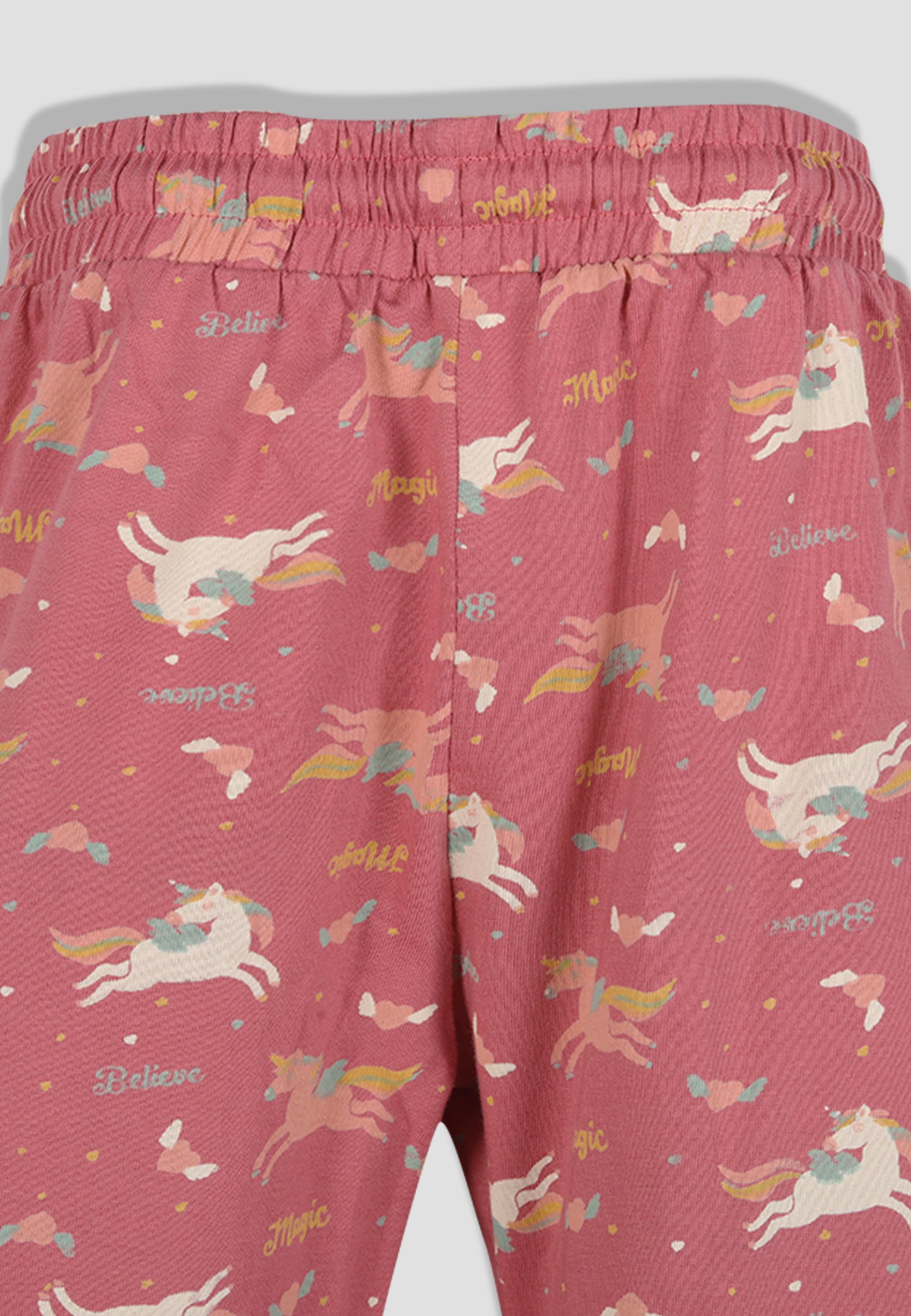 Tresnova Cotton Knit Full Sleeves Antimicrobial Finish Unicorn Printed Coordinating T-shirt And Joggers Set-Rosepink