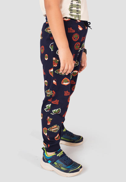 Tresnova Cotton Knit Full Sleeves Antimicrobial Finish Camping Printed Jogger Track Pants ( Pack of 2)-Navyblue, Orange