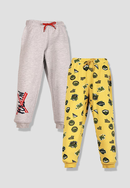 Tresnova Cotton Knit Full Sleeves Antimicrobial Finish Jungle Printed Jogger Track Pants ( Pack of 2)-Yellow, Grey