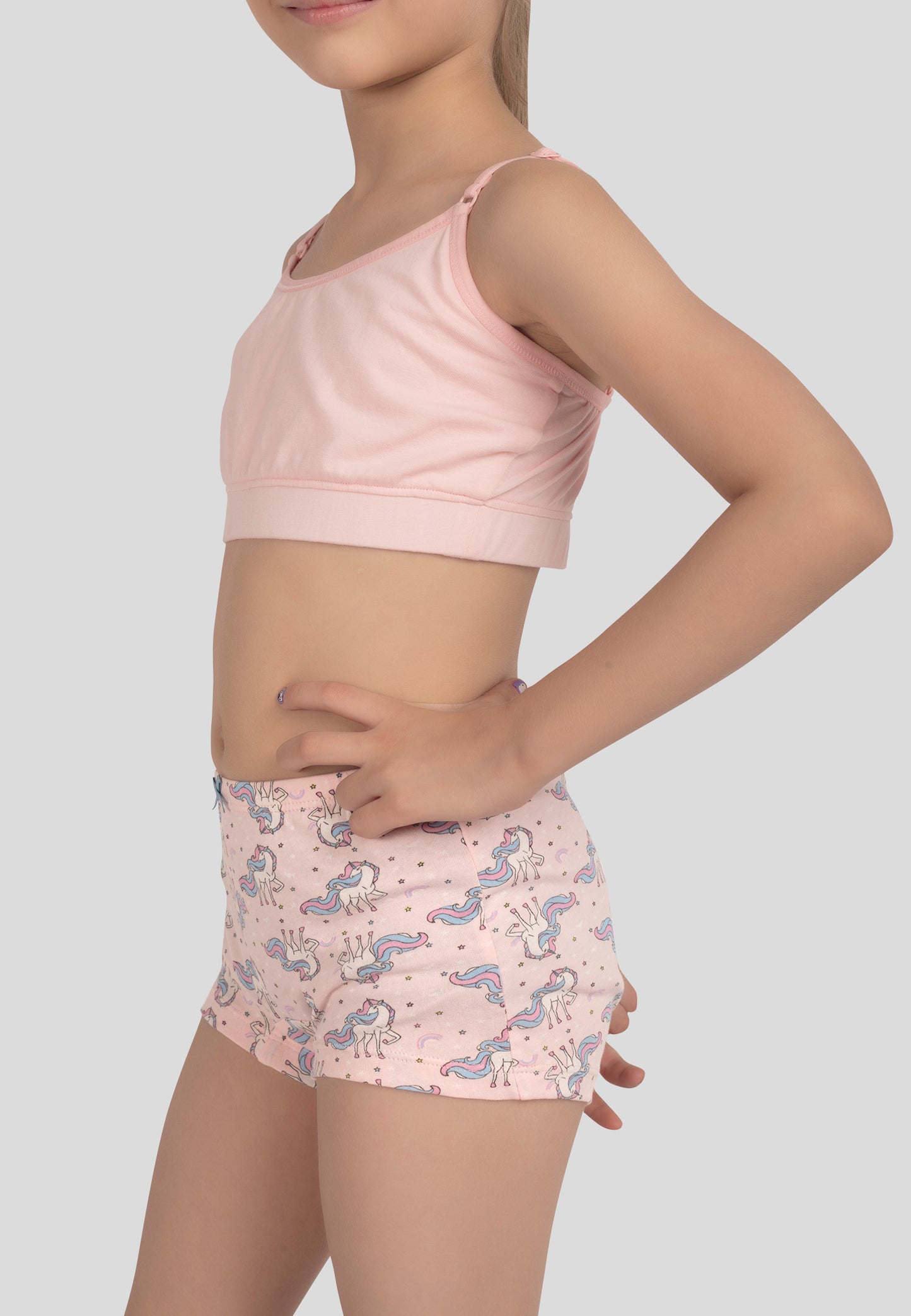 TRESNOVA Cotton Lycra Anti-microbial Finish & Smart Waistband Technology Unicorn Printed Soft Boxer Panties Pack of 3 -Pink Navyblue & Rosepink