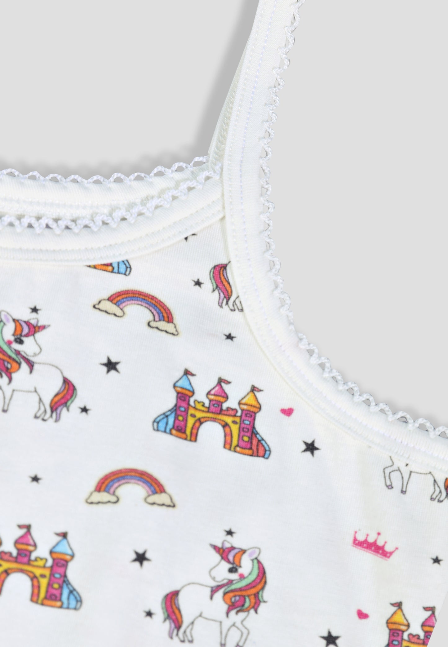 Girls Unicorn Print Camisoles/Vest Tops –Soft Cotton Lycra Kids' Undershirts with Anti-Microbial Finish & advanced ergonomic armhole technology - Pack of 3