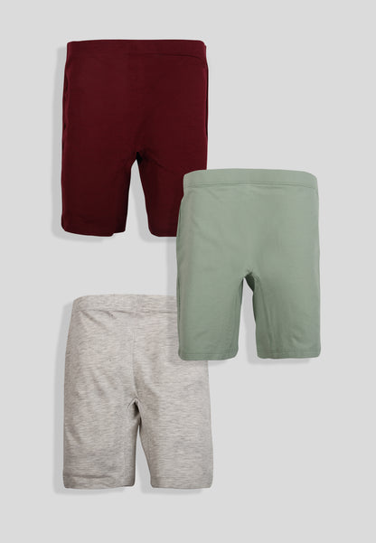 TRESNOVA Cotton Lycra Anti-microbial Finish & Smart Waistband Technology Solid Soft Cycling shorts Pack of 3 -  Burgundy Grey & Green