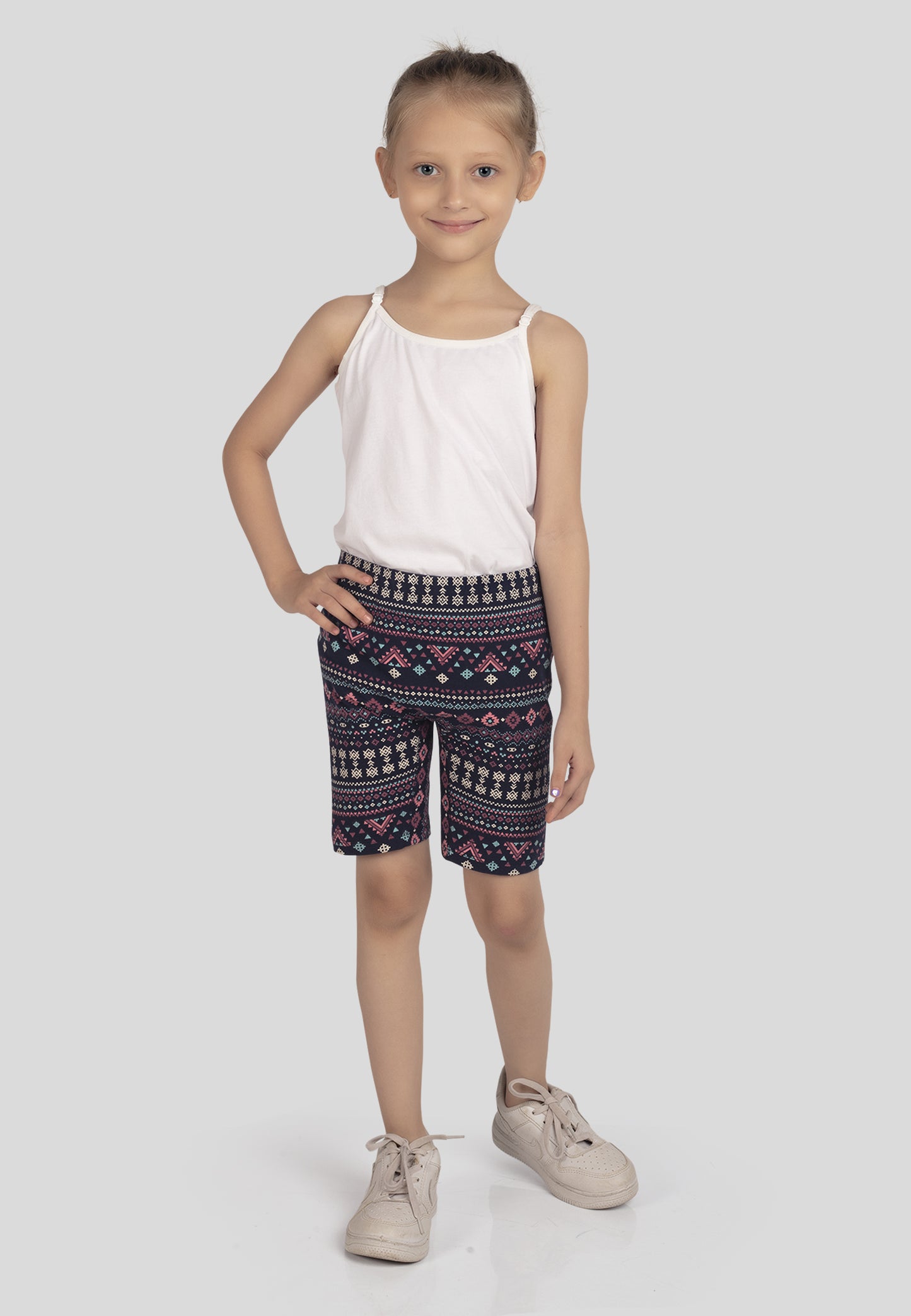 TRESNOVA Cotton Lycra Anti-microbial Finish & Smart Waistband Technology Aztec Printed Soft Cycling shorts Pack of 3 -  Navyblue Rosepink & Offwhite