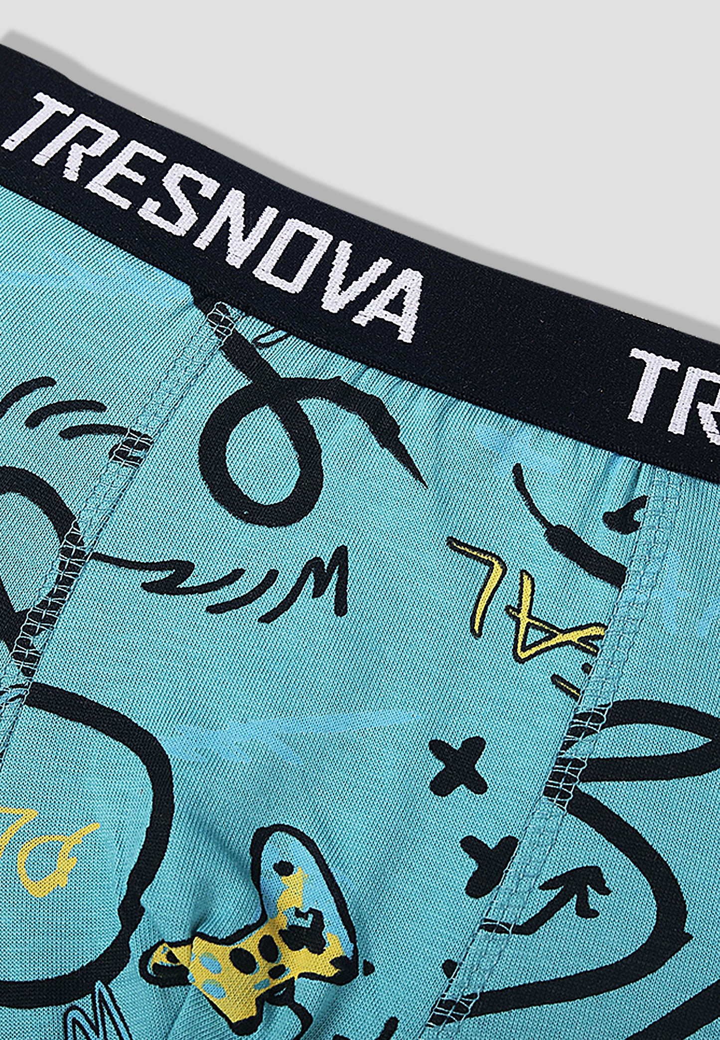 TRESNOVA Cotton Anti-microbial Finish & Smart Waistband Technology Newyork Printed Soft Boxer Briefs Pack of 3 -Yellow camoflague & Tealblue