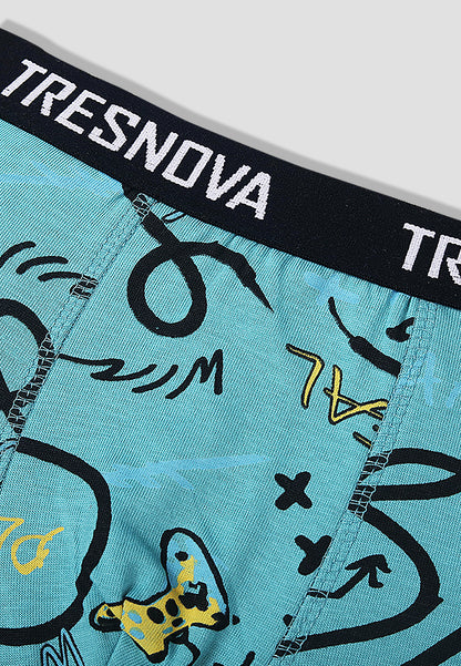 TRESNOVA Cotton Anti-microbial Finish & Smart Waistband Technology Newyork Printed Soft Boxer Briefs Pack of 3 -Yellow camoflague & Tealblue