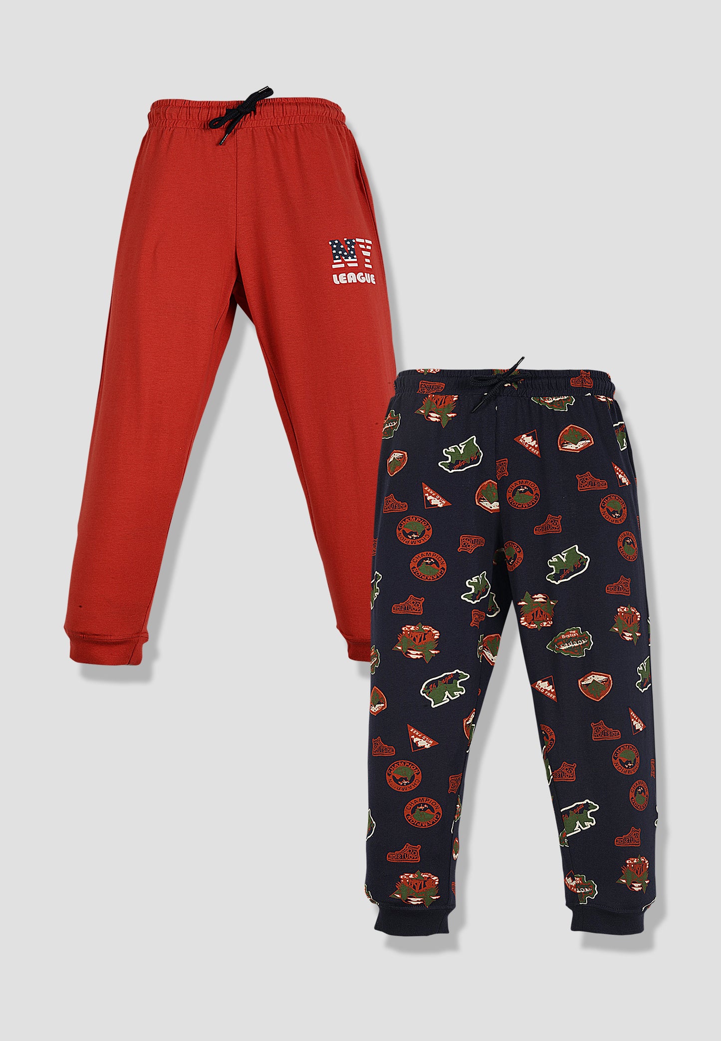 Tresnova Cotton Knit Full Sleeves Antimicrobial Finish Camping Printed Jogger Track Pants ( Pack of 2)-Navyblue, Orange