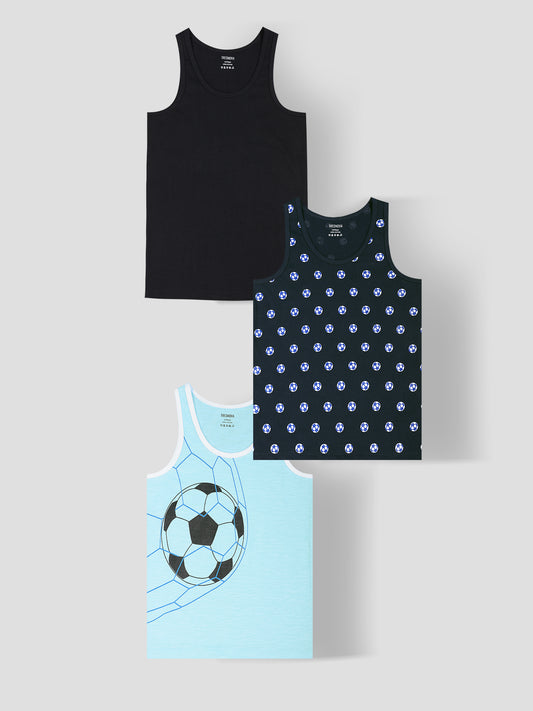 Boys' Printed Vests – Supersoft Cotton Kids Innerwear with Anti-Microbial Finish & advanced ergonomic armhole technology - Pack of 3