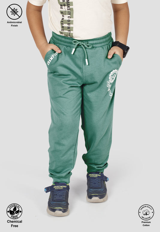 Tresnova Cotton Knit Full Sleeves Antimicrobial Finish Champion Printed Jogger Track Pant -Green