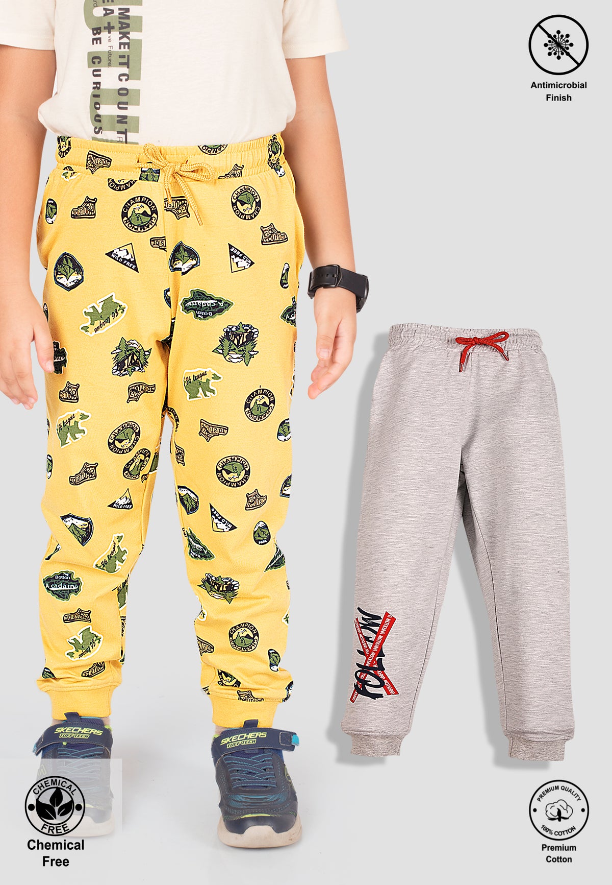 Soft Cotton Joggers for Boys ( Pack of 2) |  Anti-Bacterial Chemical Free Outerwear | Ages 2-16Y