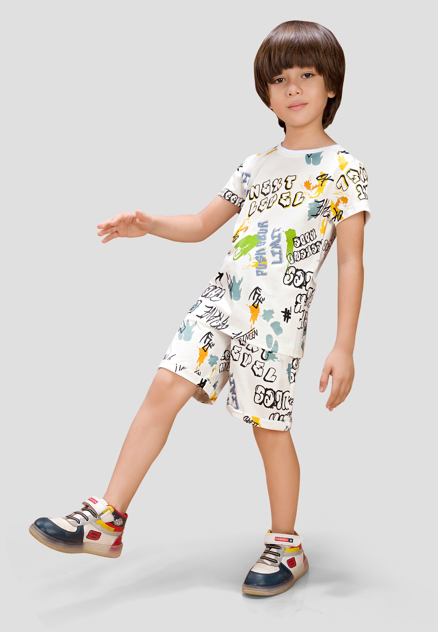 Boys' Graffiti Print Nightwear Set/Nightsuit – Soft, Anti-Microbial Cotton Co-ords | Pyjama Shorts Set for Kids