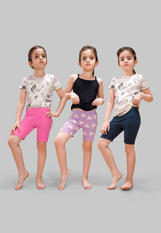 Girls Unicorn Cycling Shorts - | Soft, Anti-Microbial & & Smart Waistband Technology - Cotton Lycra | Girls' Inner Shorts, Athletic & Biker Shorts for Kids - Pack of 3