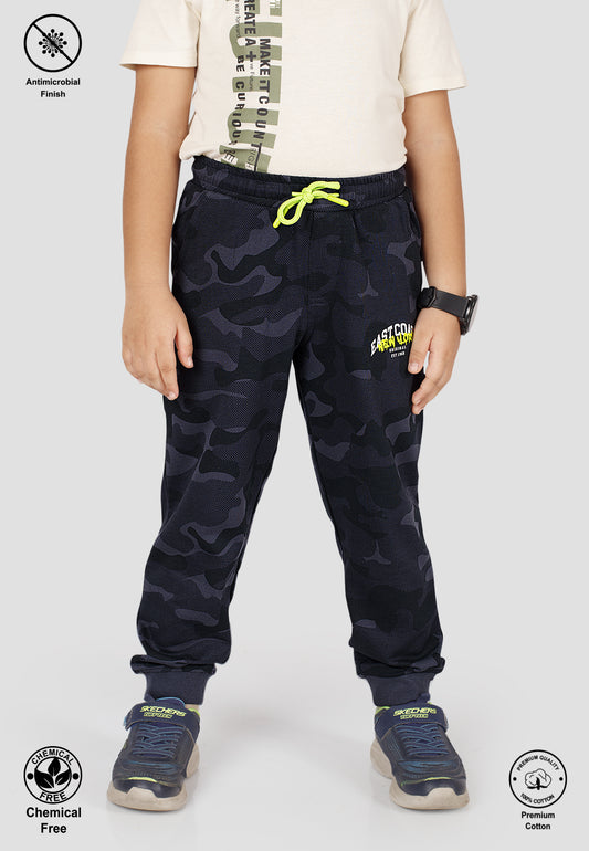 Tresnova Cotton Knit Full Sleeves Antimicrobial Finish Blue Camoflague Printed Jogger Track Pant -Camoflague