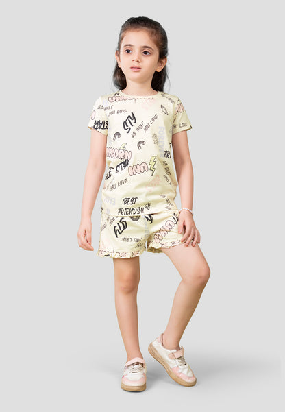 Girls' Graffiti Print Nightsuit – Soft, Anti-Microbial Cotton Co-ords | Pyjama Shorts Set for Kids