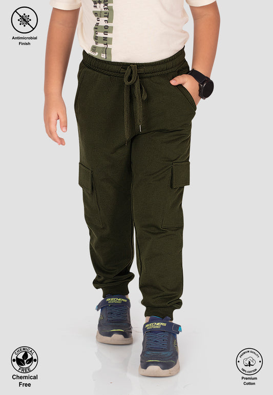 Tresnova Cotton Knit Full Sleeves Antimicrobial Finish Cargo Jogger Track Pant -Olivegreen
