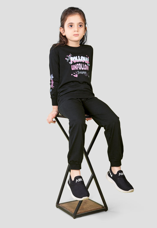 Tresnova Cotton Knit Full Sleeves Antimicrobial Finish Graffiti Printed Coordinating T-shirt And Joggers Set-Black