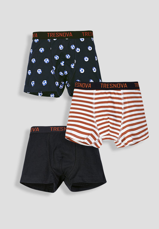 Boys’ Soft Football Print Cotton Boxer Briefs | Kids Underwear with Anti-Microbial Finish & Smart Waistband Technology - Pack of 3