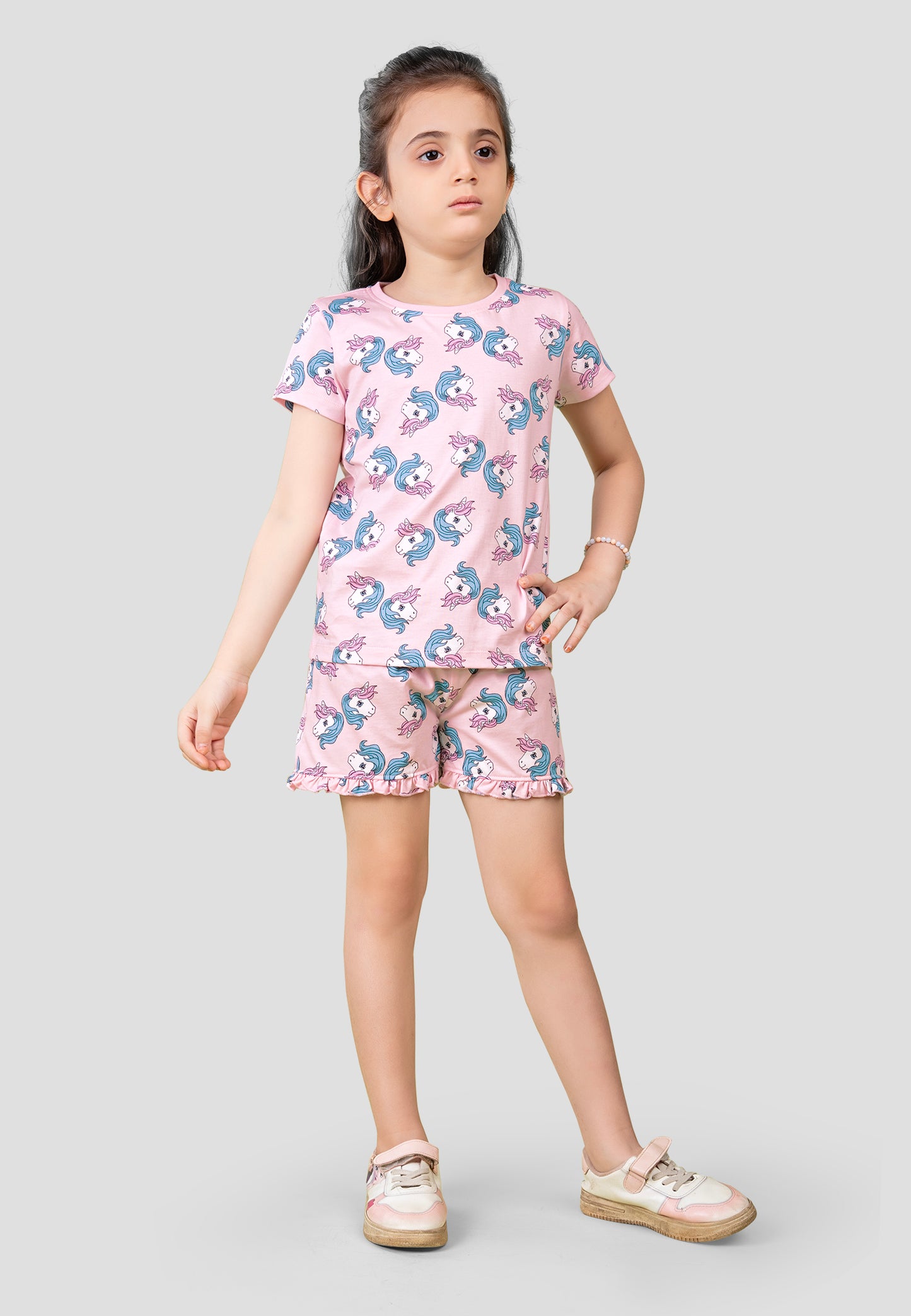 Girls' Unicorn Print Nightsuit – Soft, Anti-Microbial Cotton Co-ords | Pyjama Shorts Set for Kids