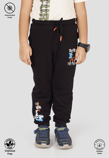 Tresnova Cotton Knit Full Sleeves Antimicrobial Finish Graffiti Printed Jogger Track Pant -Black