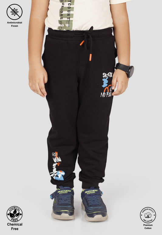 Tresnova Cotton Knit Full Sleeves Antimicrobial Finish Graffiti Printed Jogger Track Pant -Black