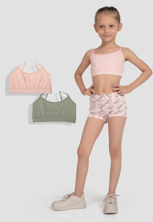 Girls Beginners Full-Coverage Non-Padded 4-Way Stretch Bra – Soft, Anti-Microbial & advanced ergonomic armhole technology Cotton Lycra Underwear for Kids - Pack of 2 (Copy)