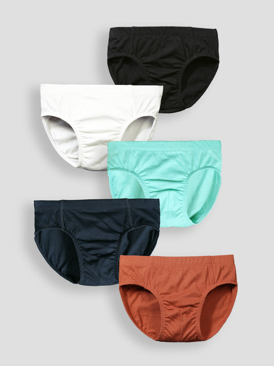 Boys’ Soft Solid Cotton Briefs | Kids Underwear with Anti-Microbial Finish & Smart Waistband Technology - Pack of 5