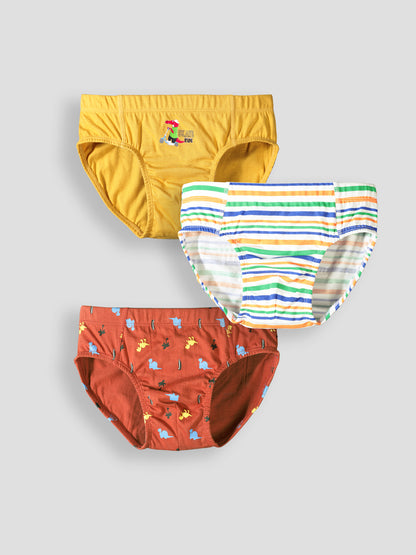 Boys’ Soft Dinosaur Print Cotton Briefs | Kids Underwear with Anti-Microbial Finish & Smart Waistband Technology - Pack of 3