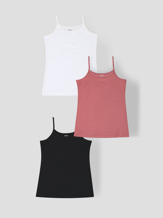 Girls Solid Camisoles/Vest Tops –Soft Cotton Lycra Kids' Undershirts with Anti-Microbial Finish & advanced ergonomic armhole technology ( Pack of 3)