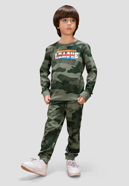 Tresnova Cotton Knit Full Sleeves Antimicrobial Finish Champion Printed Coordinating T-shirt And Joggers Set-Camouflage