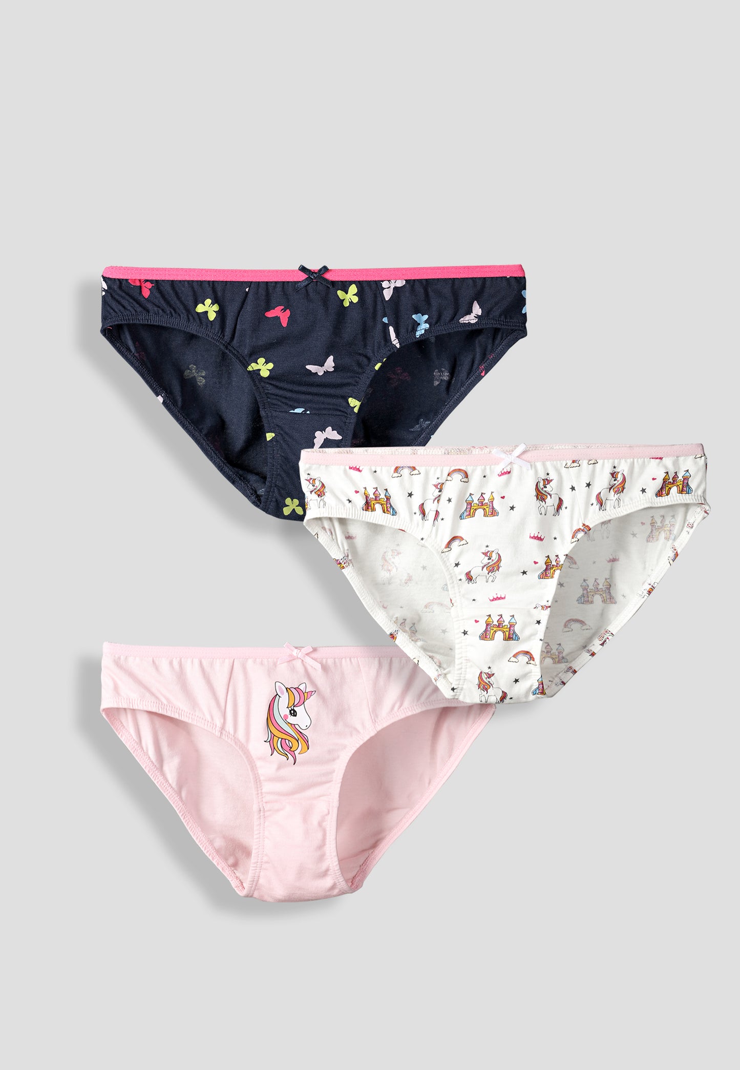 Girls’ Soft Unicorn Print Cotton Lycra Briefs/Panties | Kids Underwear with Anti-Microbial Finish & Smart Waistband Technology - Pack of 3