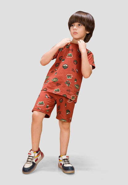 Boys' Jungle Print Nightwear Set/Nightsuit – Soft, Anti-Microbial Cotton Co-ords | Pyjama Shorts Set for Kids