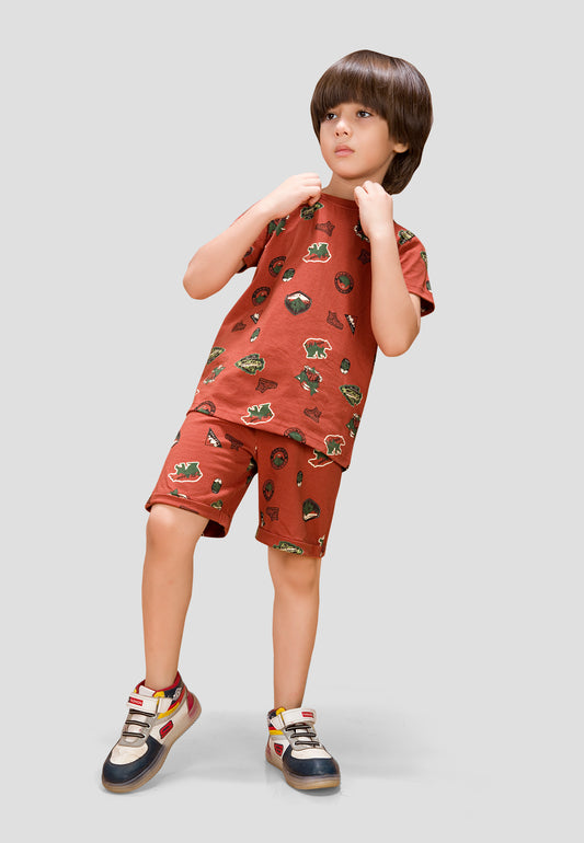 Boys' Jungle Print Nightwear Set/Nightsuit – Soft, Anti-Microbial Cotton Co-ords | Pyjama Shorts Set for Kids