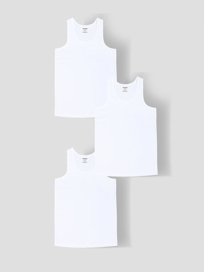 Boys' Solid White Vests – Supersoft Cotton Kids Innerwear with Anti-Microbial Finish & advanced ergonomic armhole technology - Pack of 3