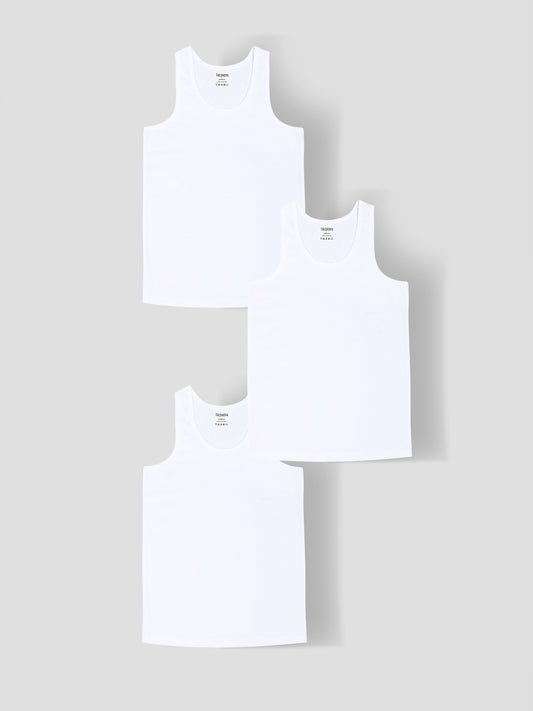 Boys' Solid White Vests – Supersoft Cotton Kids Innerwear with Anti-Microbial Finish & advanced ergonomic armhole technology - Pack of 3