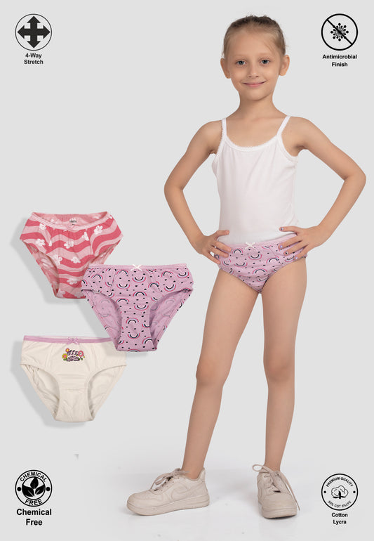 TRESNOVA Cotton Lycra Anti-microbial Finish & Smart Waistband Technology Floral Printed Soft Panties Pack of 3 -Pink Purple & Offwhite