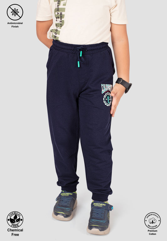 Tresnova Cotton Knit Full Sleeves Antimicrobial Finish Athletic Printed Jogger Track Pant -Navyblue