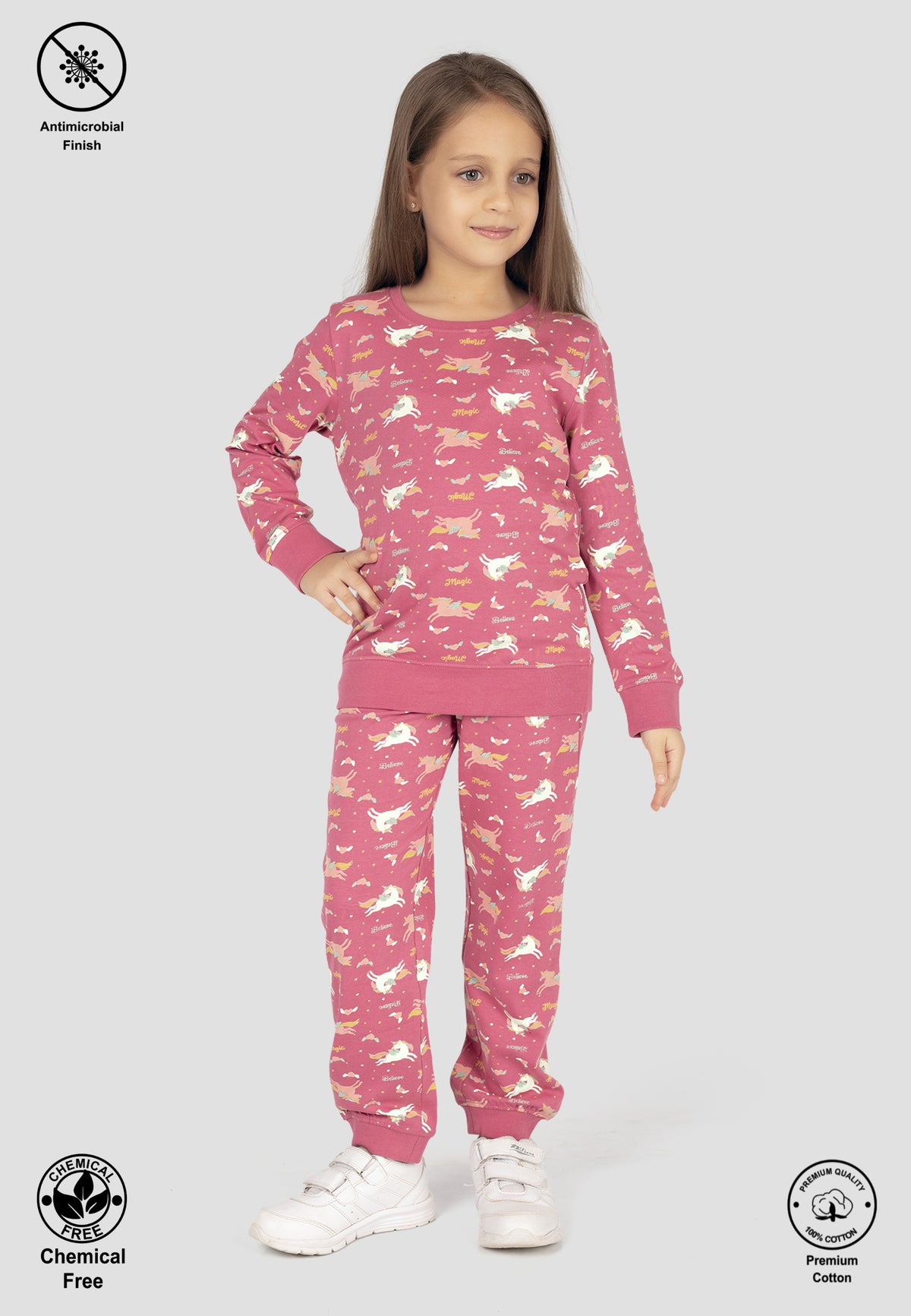Soft Cotton Pyjama Set for Girls ( 1 Set) |  Anti-Bacterial Chemical Free Nightwear | Ages 2-16Y