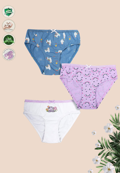 TRESNOVA Cotton Lycra Anti-microbial Finish & Smart Waistband Technology Floral Printed Soft Panties Pack of 3 -Pink Purple & Offwhite