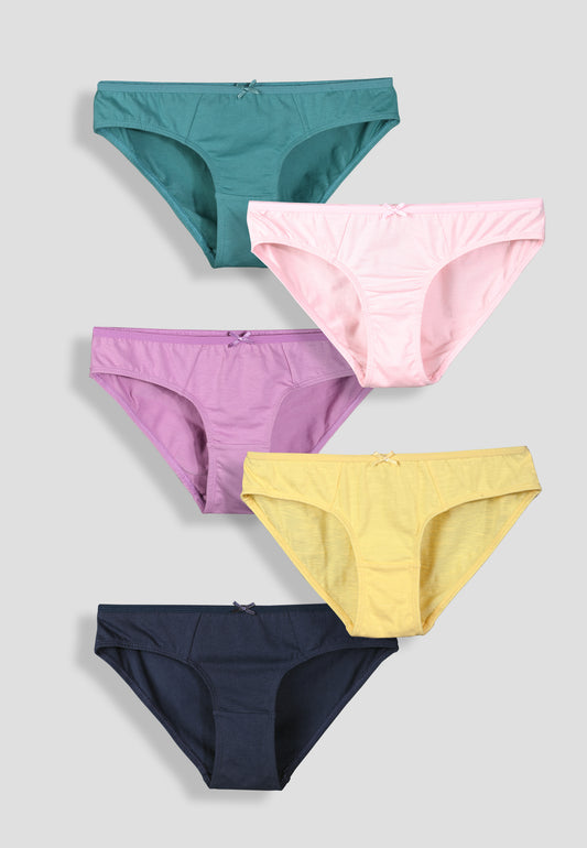 Girls’ Soft Solid Cotton Lycra Briefs/Panties | Kids Underwear with Anti-Microbial Finish & Smart Waistband Technology - Pack of 5