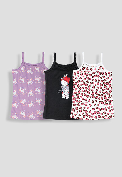 Girls Leopard Print Camisoles/Vest Top – Soft, Anti-Microbial Cotton Lycra  Underwear for Kids - Pack of 3