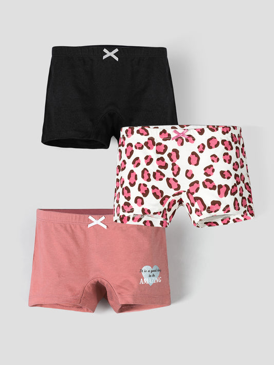 Girls’ Soft Leopard Print Cotton Lycra Boxer Briefs/Panties | Kids Underwear with Anti-Microbial Finish & Smart Waistband Technology - Pack of 3