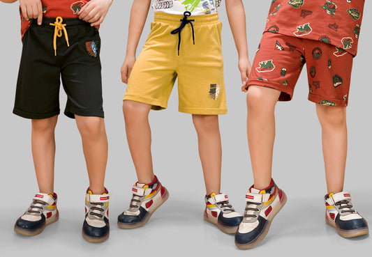 Boys' Jungle Print Shorts (Pack of 3) – Soft, Anti-Microbial Cotton | Kids' Everyday Wear & Loungewear