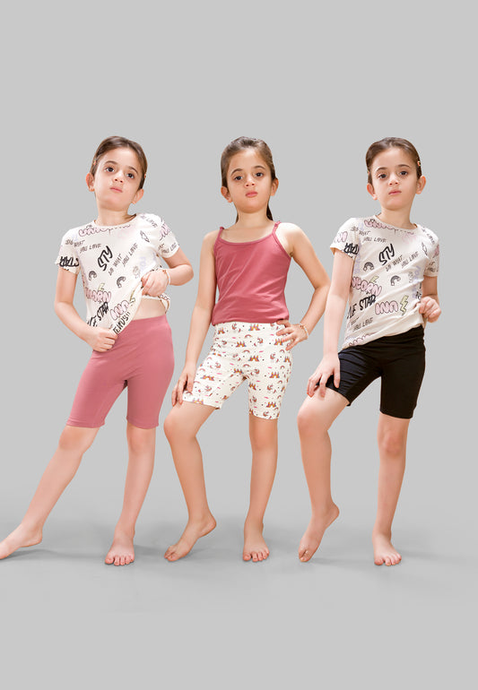 Girls Unicorn Cycling Shorts - Soft, Anti-Microbial & Smart Waistband Technology - Cotton Lycra | Girls' Inner Shorts, Athletic & Biker Shorts for Kids - Pack of 3