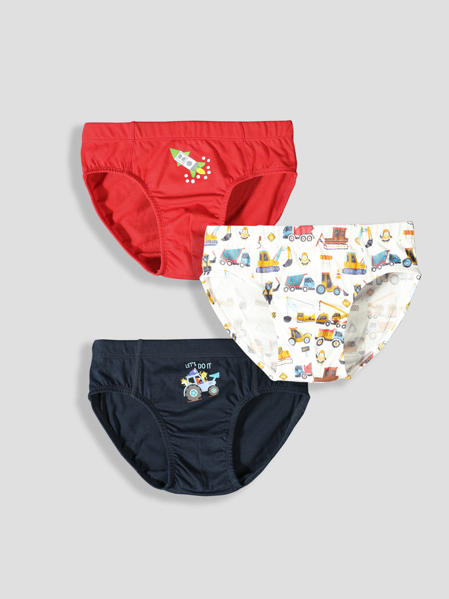 Boys’ Soft Rocket Print Cotton Briefs | Kids Underwear with Anti-Microbial Finish & Smart Waistband Technology - Pack of 3