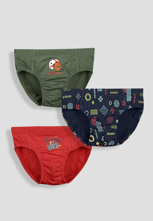Boys’ Soft Tiger Print Cotton Briefs | Kids Underwear with Anti-Microbial Finish & Smart Waistband Technology - Pack of 3